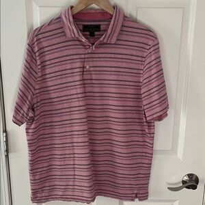 Jos. A. Bank Reserve Pink Polo 100% Cotton Shirt Classic Striped Sz Large
